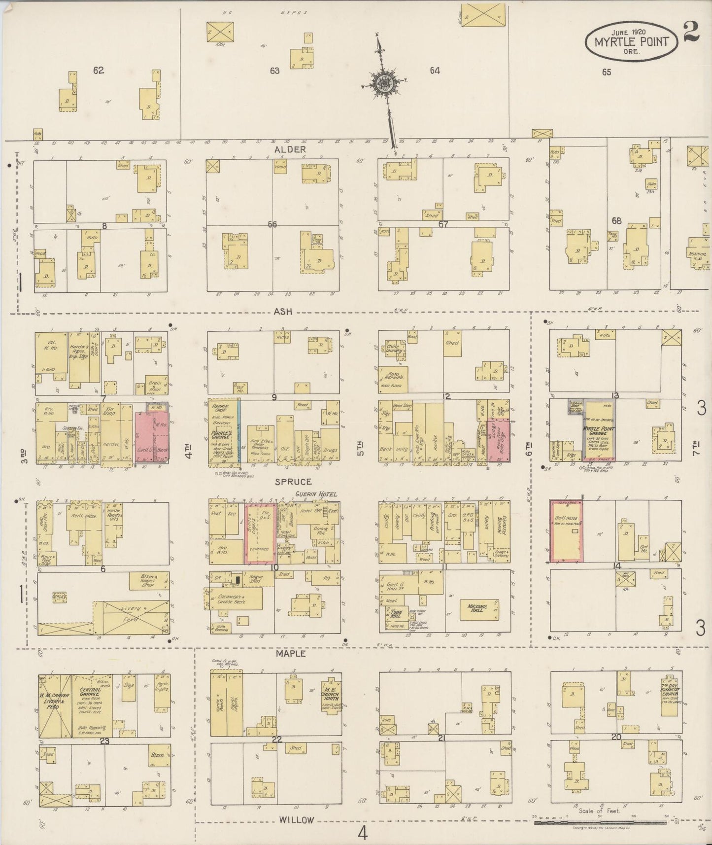 Sanborn Fire Insurance Map from Myrtle Point, Coos County, Oregon (1920), Sheet #0002 - Complete Map Set gallery image, historic Sanborn map, vintage wall art, Oregon Oregon
