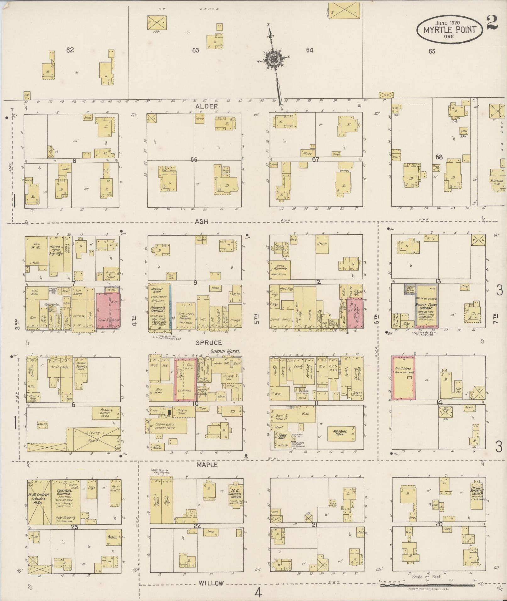 Sanborn Fire Insurance Map from Myrtle Point, Coos County, Oregon (1920), Sheet #0002 - Complete Map Set gallery image, historic Sanborn map, vintage wall art, Oregon Oregon