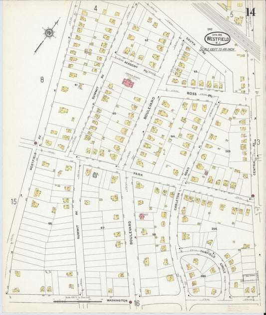 Sanborn Fire Insurance Map from Westfield, Union County, New Jersey (1916), Sheet #0014 - Historic Sanborn Fire Insurance Map Print, vintage old map wall art, antique decor, genealogy gift, New Jersey New Jersey map