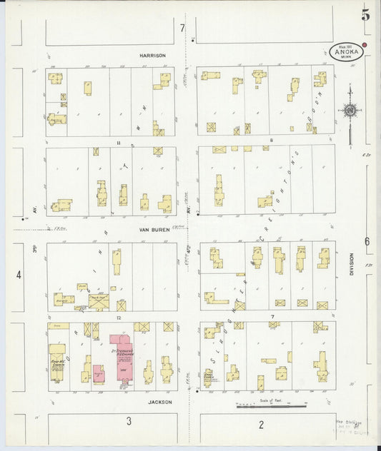 Sanborn Fire Insurance Map from Anoka, Anoka County, Minnesota (1911), Sheet #0005 - Historic Sanborn Fire Insurance Map Print, vintage old map wall art, antique decor, genealogy gift, Minnesota Minnesota map