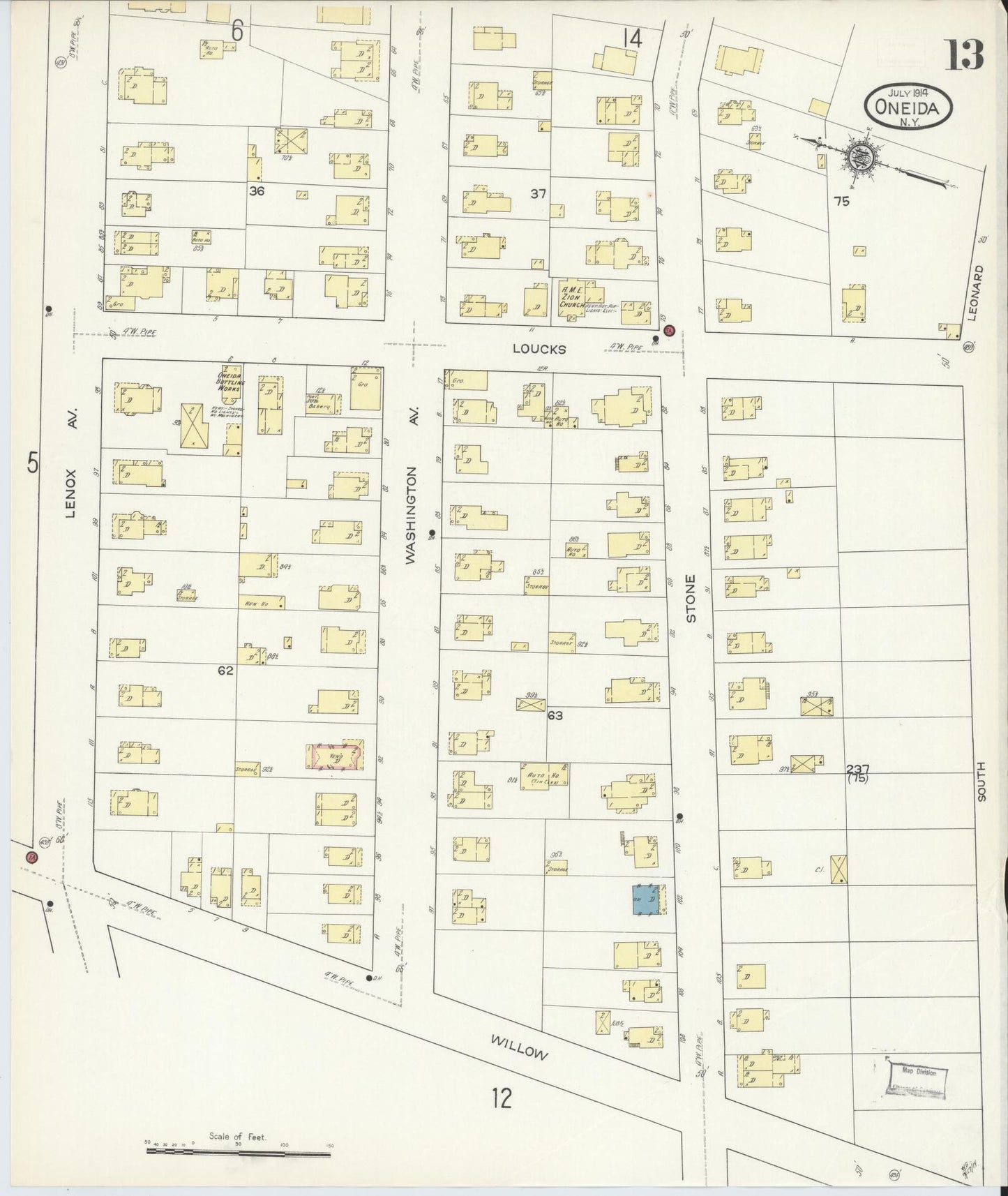 Sanborn Fire Insurance Map from Oneida, Madison County, New York (1914), Sheet #0013 - Complete Map Set gallery image, historic Sanborn map, vintage wall art, New York New York