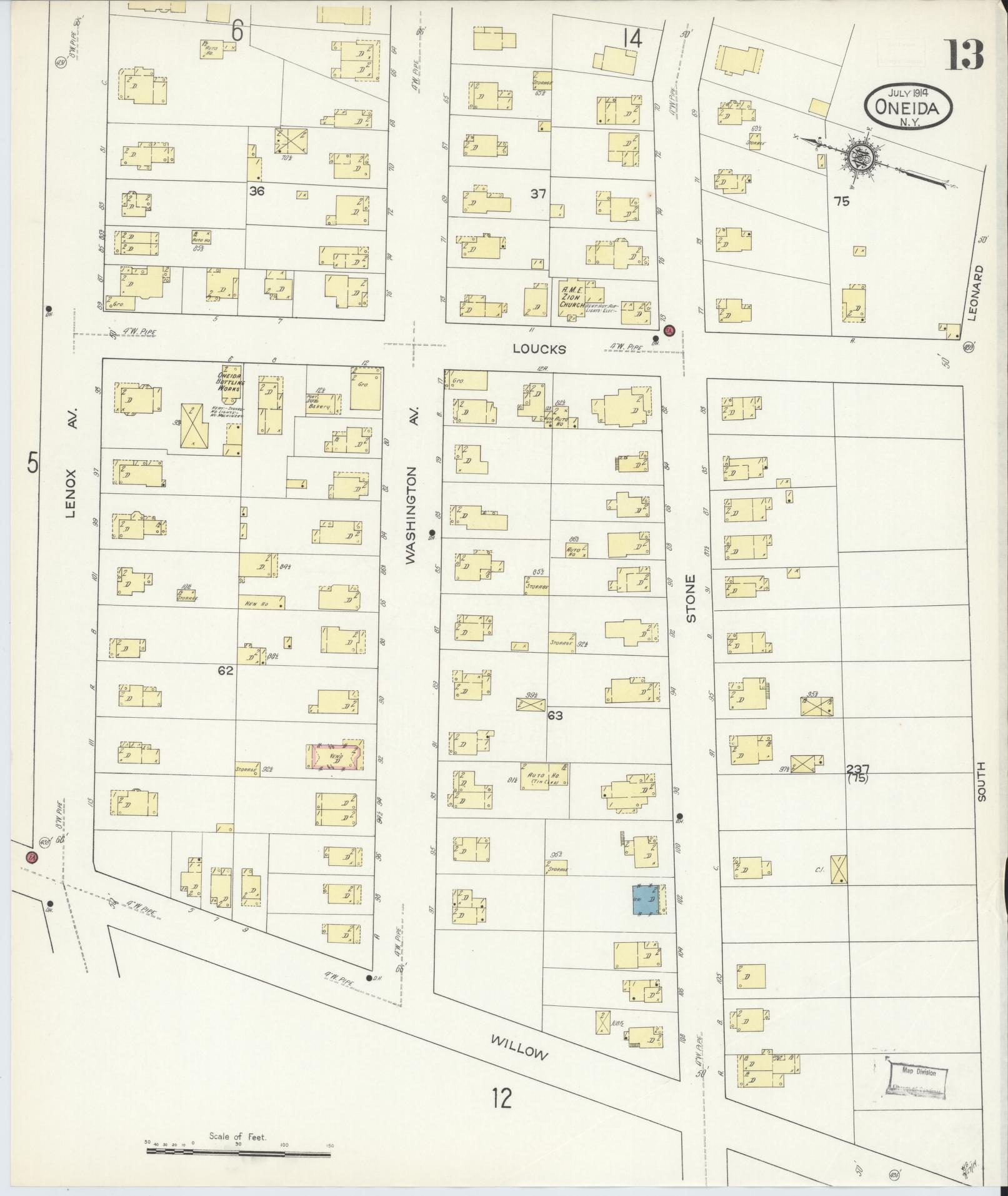 Sanborn Fire Insurance Map from Oneida, Madison County, New York (1914), Sheet #0013 - Complete Map Set gallery image, historic Sanborn map, vintage wall art, New York New York
