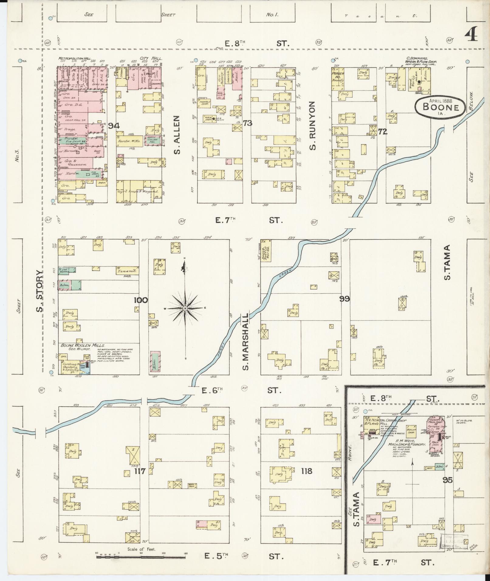 Sanborn Fire Insurance Map from Boone, Boone County, Iowa (1888), Sheet #0004 - Historic Sanborn Fire Insurance Map Print, vintage old map wall art
