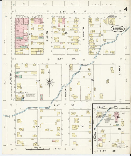 Sanborn Fire Insurance Map from Boone, Boone County, Iowa (1888), Sheet #0004 - Historic Sanborn Fire Insurance Map Print, vintage old map wall art