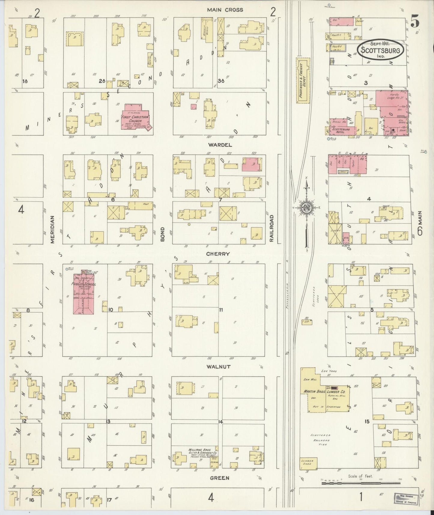 Sanborn Fire Insurance Map from Scottsburg, Scott County, Indiana (1911), Sheet #0005 - Historic Sanborn Fire Insurance Map Print, vintage old map wall art, antique decor, genealogy gift, Indiana Indiana map