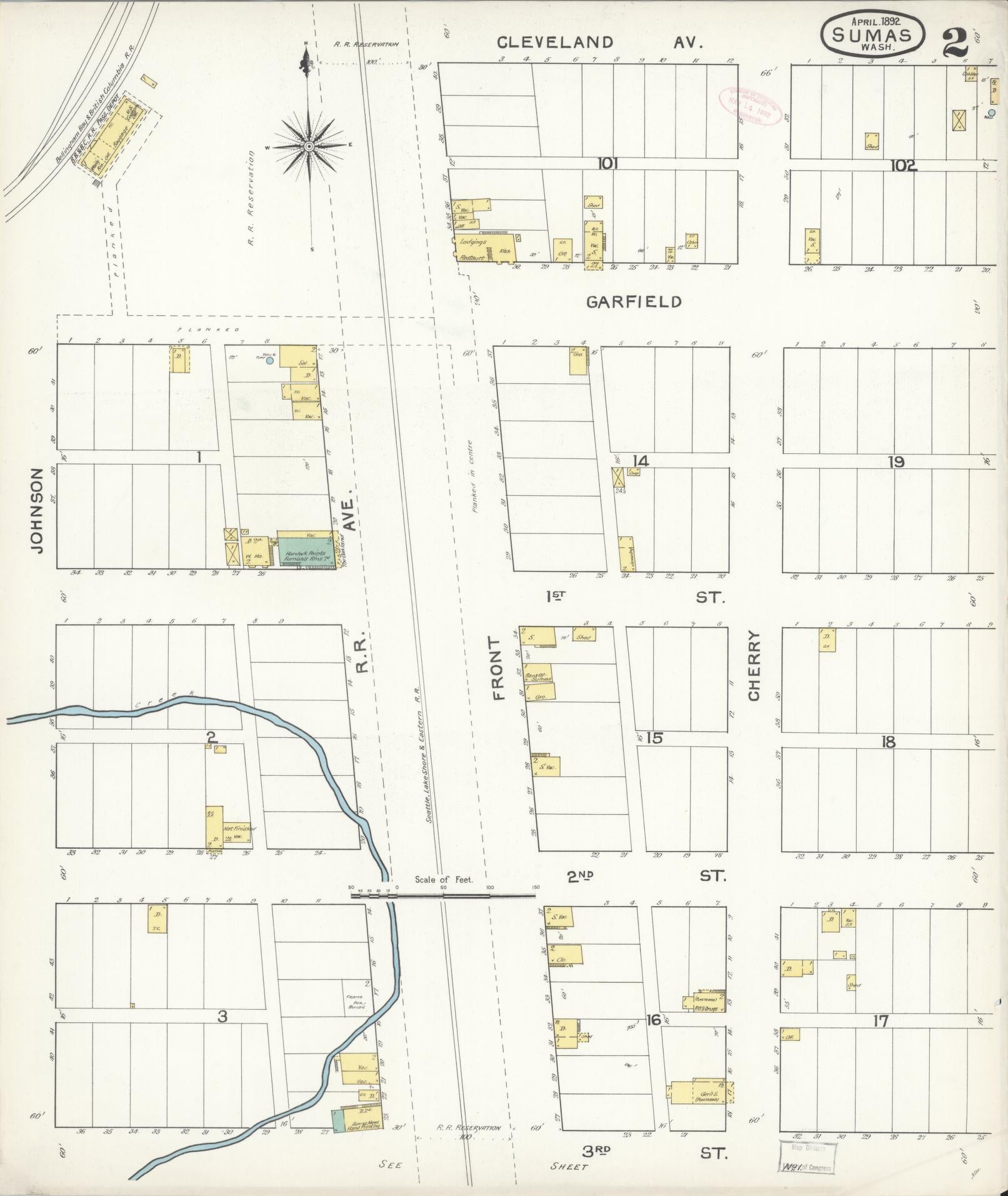 Sanborn Fire Insurance Map from Sumas, Whatcom County, Washington (1892), Sheet #0002 - Historic Sanborn Fire Insurance Map Print, vintage old map wall art, antique decor, genealogy gift, Washington Washington map