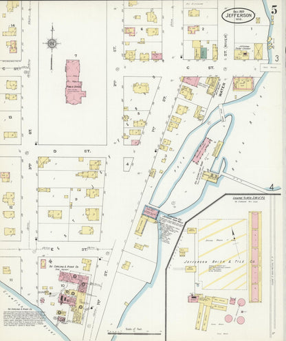 Sanborn Fire Insurance Map from Jefferson, Jefferson County, Wisconsin (1909), Sheet #0005 - Historic Sanborn Fire Insurance Map Print, vintage old map wall art, antique decor, genealogy gift, Wisconsin Wisconsin map