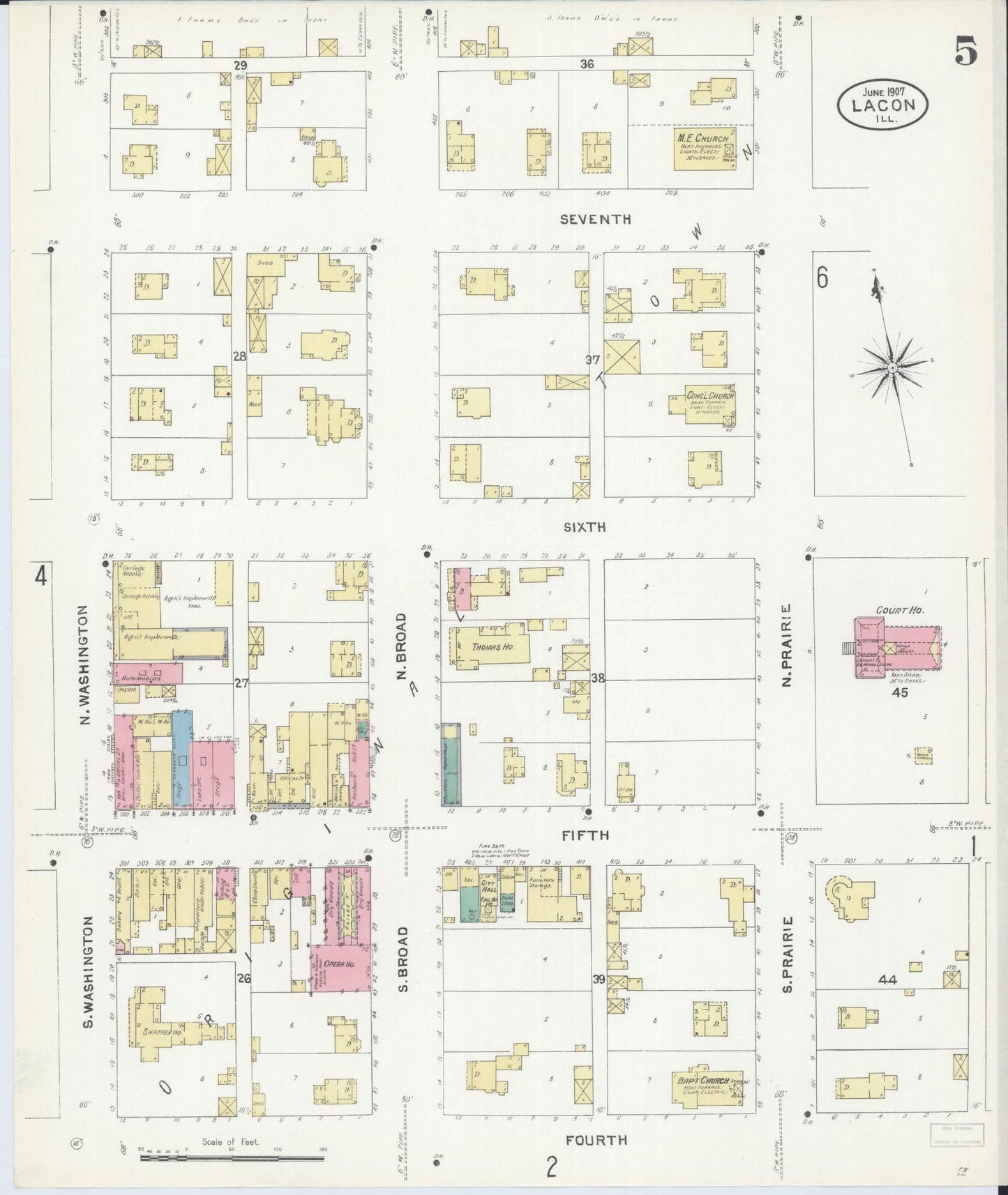 Sanborn Fire Insurance Map from Lacon, Marshall County, Illinois (1907), Sheet #0005 - Complete Map Set gallery image, historic Sanborn map, vintage wall art, Illinois Illinois