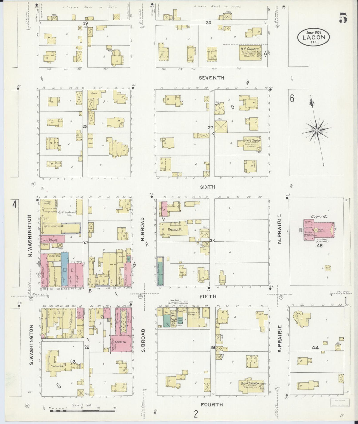 Sanborn Fire Insurance Map from Lacon, Marshall County, Illinois (1907), Sheet #0005 - Complete Map Set gallery image, historic Sanborn map, vintage wall art, Illinois Illinois