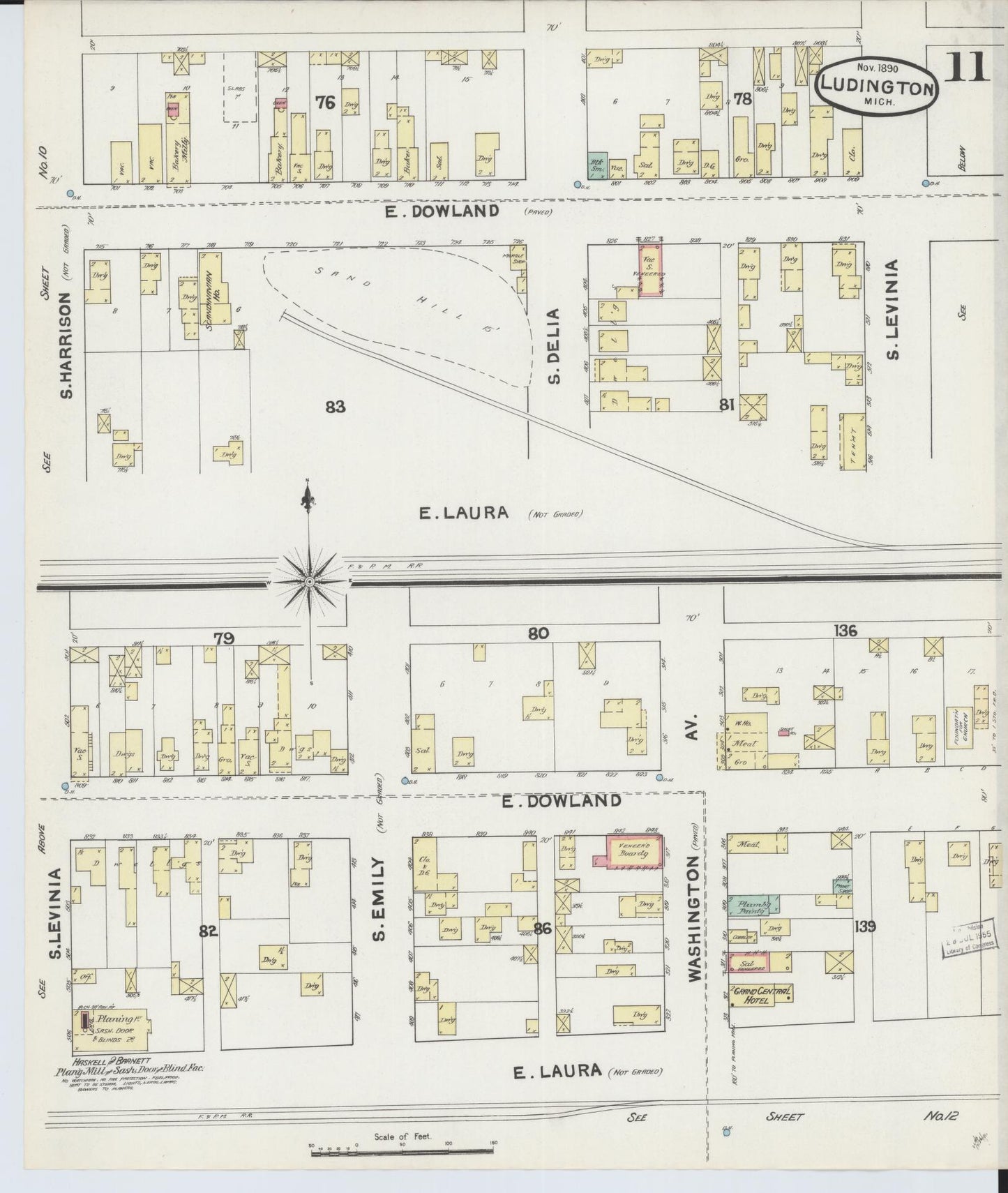 Sanborn Fire Insurance Map from Ludington, Mason County, Michigan (1890), Sheet #0011 - Complete Map Set gallery image, historic Sanborn map, vintage wall art, Michigan Michigan