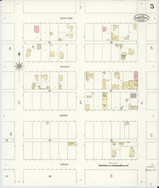 Sanborn Fire Insurance Map from Saratoga, Carbon County, Wyoming (1907), Sheet #0005 - Historic Sanborn Fire Insurance Map Print, vintage old map wall art, antique decor, genealogy gift, Wyoming Wyoming map