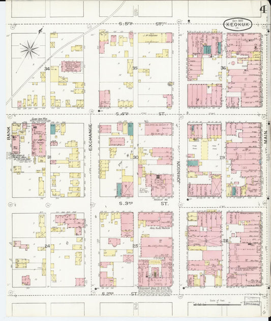 Sanborn Fire Insurance Map from Keokuk, Lee County, Iowa (1893), Sheet #0004 - Historic Sanborn Fire Insurance Map Print, vintage old map wall art
