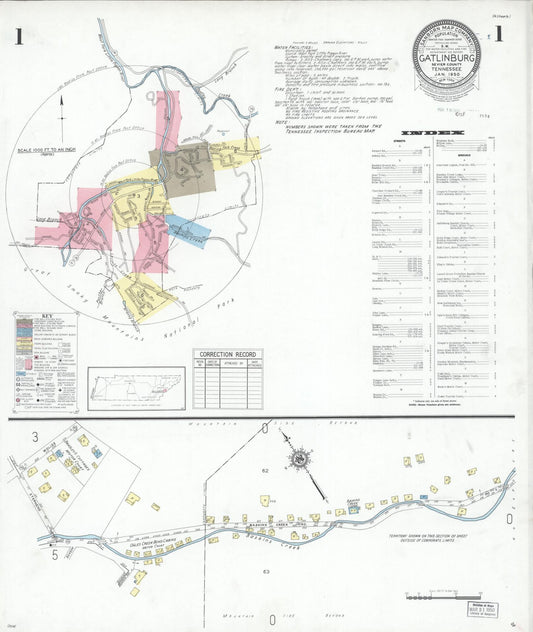 Sanborn Fire Insurance Map from Gatlinburg, Sevier County, Tennessee (1950), Sheet #0001 - Historic Sanborn Fire Insurance Map Print, vintage old map wall art, antique decor, genealogy gift, Tennessee Tennessee map
