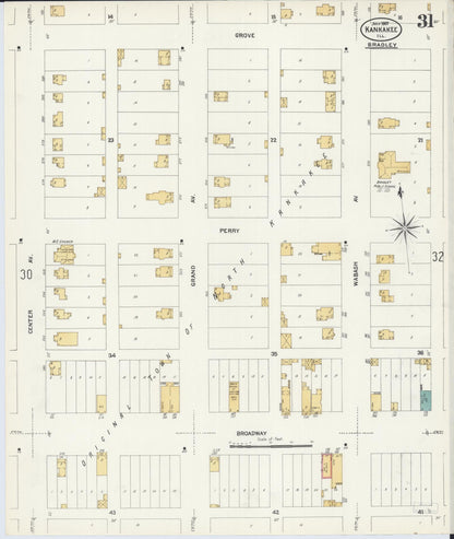 Sanborn Fire Insurance Map from Kankakee, Kankakee County, Illinois (1907), Sheet #0031 - Historic Sanborn Fire Insurance Map Print, vintage old map wall art, antique decor, genealogy gift, Illinois Illinois map