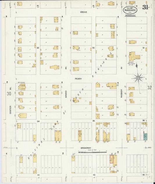 Sanborn Fire Insurance Map from Kankakee, Kankakee County, Illinois (1907), Sheet #0031 - Historic Sanborn Fire Insurance Map Print, vintage old map wall art, antique decor, genealogy gift, Illinois Illinois map