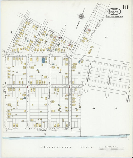 Sanborn Fire Insurance Map from Endicott, Broome County, New York (1918), Sheet #0018 - Historic Sanborn Fire Insurance Map Print, vintage old map wall art, antique decor, genealogy gift, New York New York map
