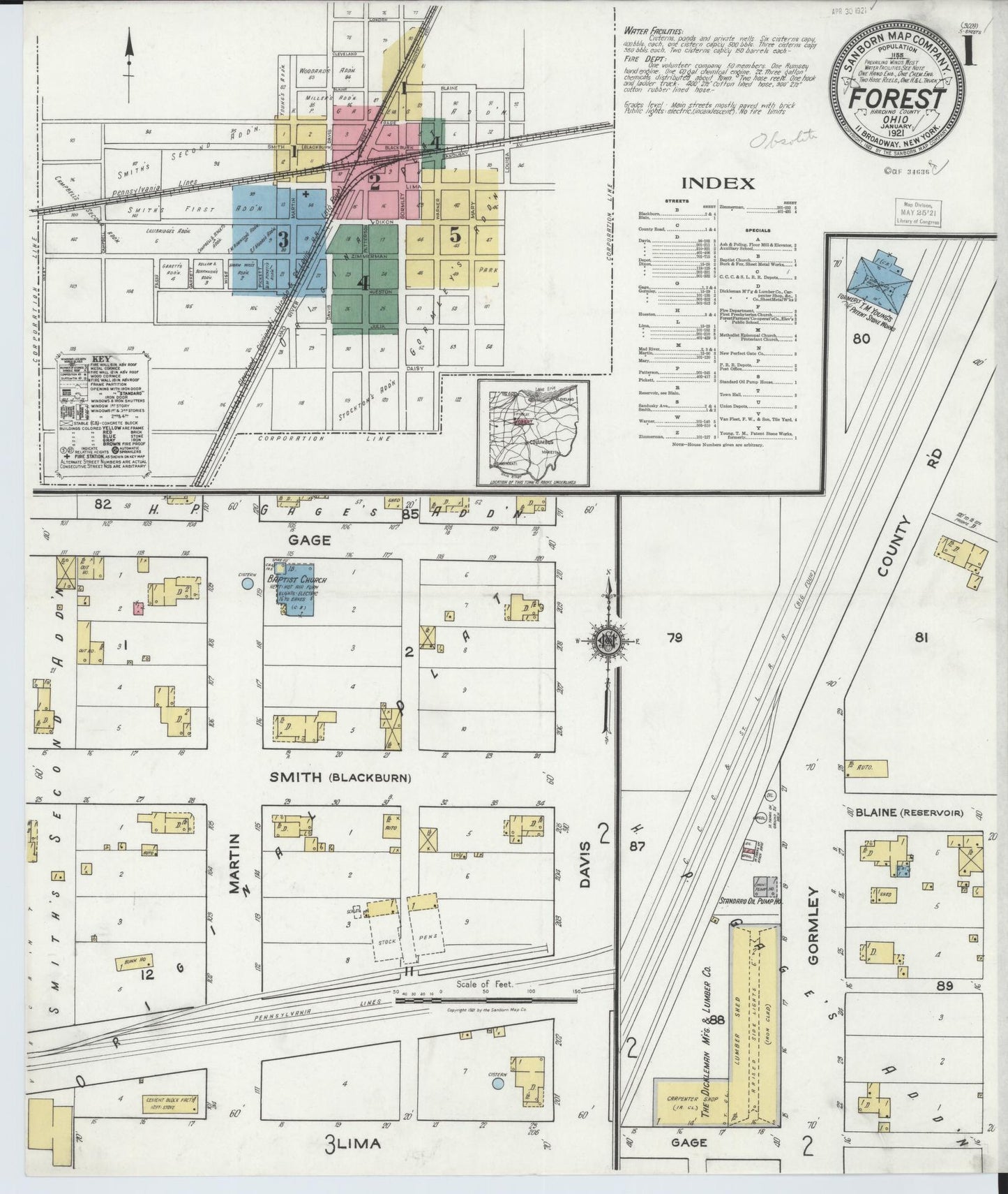 Sanborn Fire Insurance Map from Forest, Hardin County, Ohio (1921), Sheet #0001 - Complete Map Set gallery image, historic Sanborn map, vintage wall art, Ohio Ohio