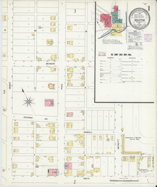 Sanborn Fire Insurance Map from Houston, Washington County, Pennsylvania (1907), Sheet #0001 - Historic Sanborn Fire Insurance Map Print, vintage old map wall art, antique decor, genealogy gift, Pennsylvania Pennsylvania map