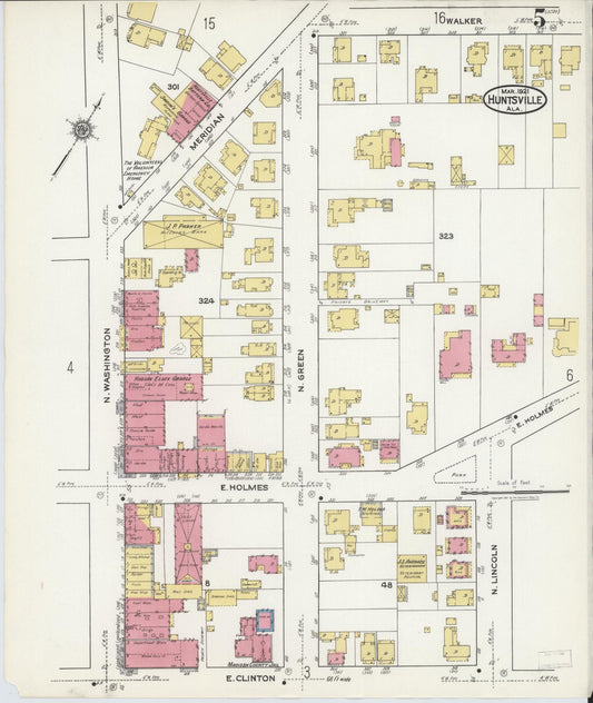 Sanborn Fire Insurance Map from Huntsville, Madison County, Alabama (1921), Sheet #0005 - Historic Sanborn Fire Insurance Map Print, vintage old map wall art, antique decor, genealogy gift, Alabama Alabama map