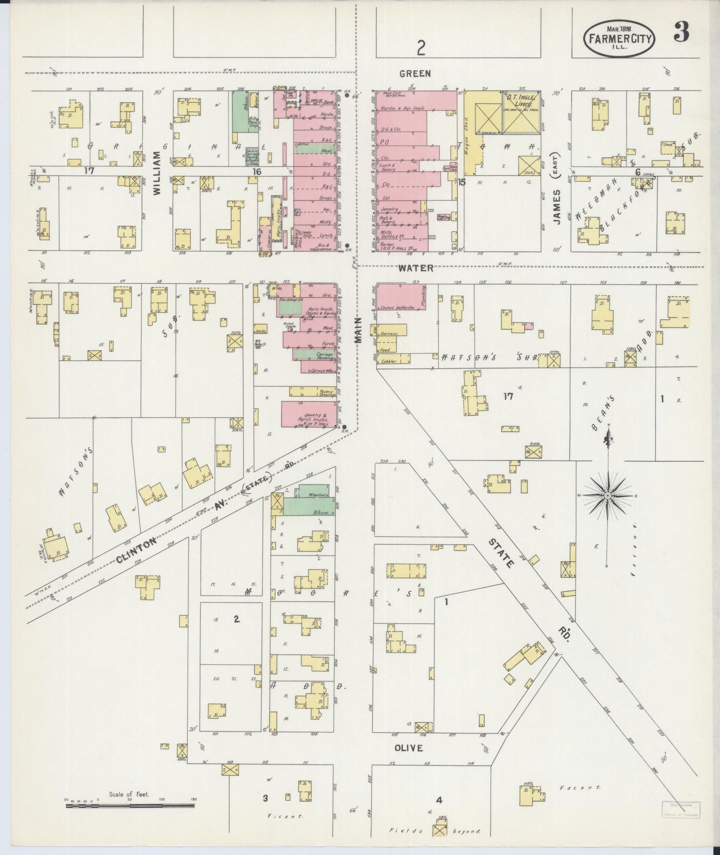 Sanborn Fire Insurance Map from Farmer City, De Witt County, Illinois (1898), Sheet #0003 - Complete Map Set gallery image, historic Sanborn map, vintage wall art, Illinois Illinois