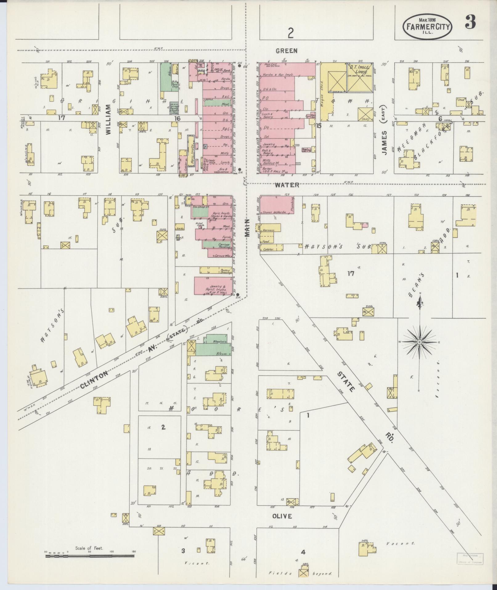 Sanborn Fire Insurance Map from Farmer City, De Witt County, Illinois (1898), Sheet #0003 - Complete Map Set gallery image, historic Sanborn map, vintage wall art, Illinois Illinois