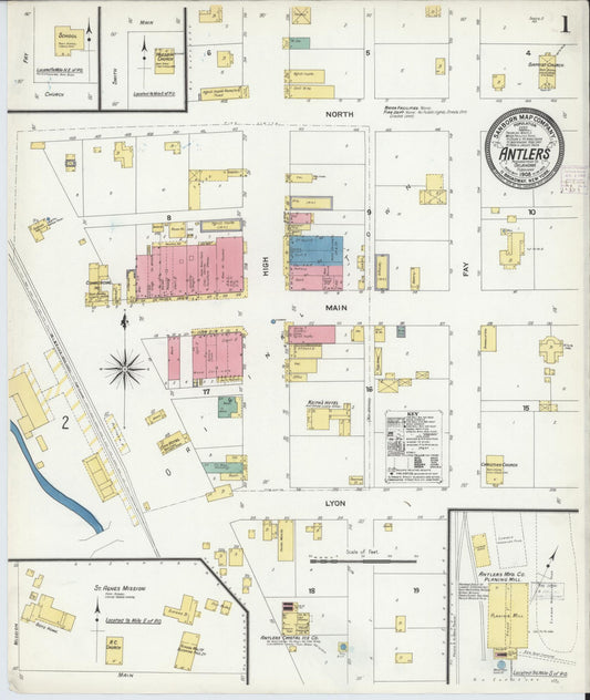 Sanborn Fire Insurance Map from Antlers, Pushmataha County, Oklahoma (1908), Sheet #0001 - Historic Sanborn Fire Insurance Map Print, vintage old map wall art, antique decor, genealogy gift, Oklahoma Oklahoma map