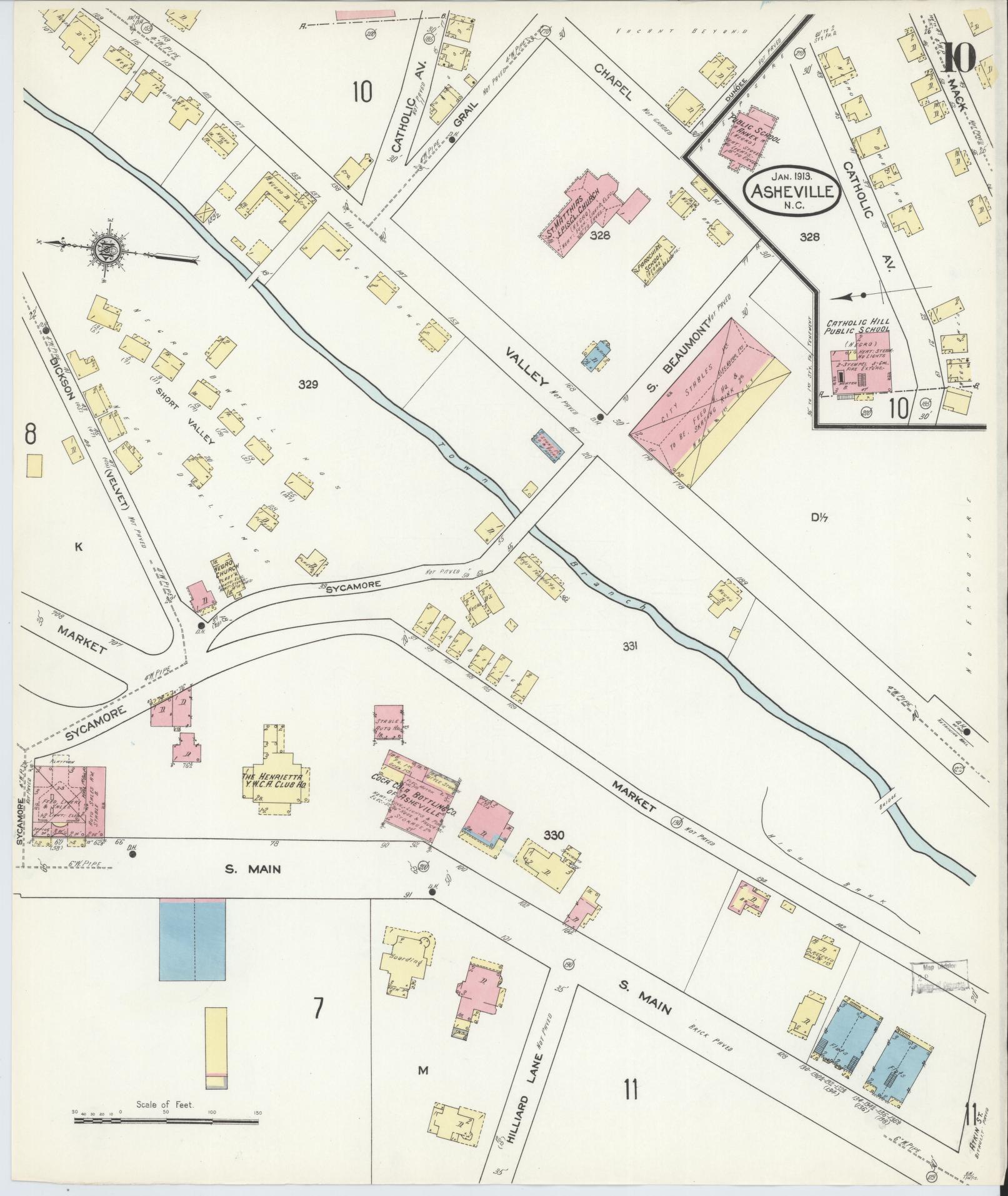 Sanborn Fire Insurance Map from Asheville, Buncombe County, North Carolina (1913), Sheet #0010 - Historic Sanborn Fire Insurance Map Print, vintage old map wall art, antique decor, genealogy gift, North Carolina North Carolina map