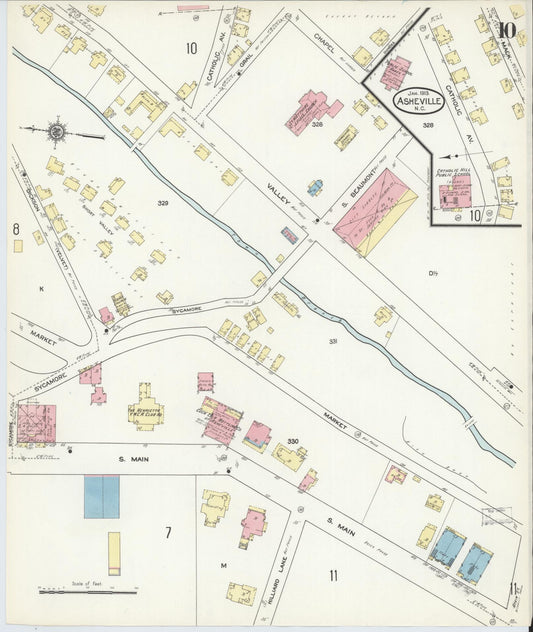 Sanborn Fire Insurance Map from Asheville, Buncombe County, North Carolina (1913), Sheet #0010 - Historic Sanborn Fire Insurance Map Print, vintage old map wall art, antique decor, genealogy gift, North Carolina North Carolina map