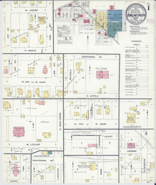 Sanborn Fire Insurance Map from Bowling Green, Pike County, Missouri (1909), Sheet #0001 - Complete Map Set gallery image, historic Sanborn map, vintage wall art, Missouri Missouri