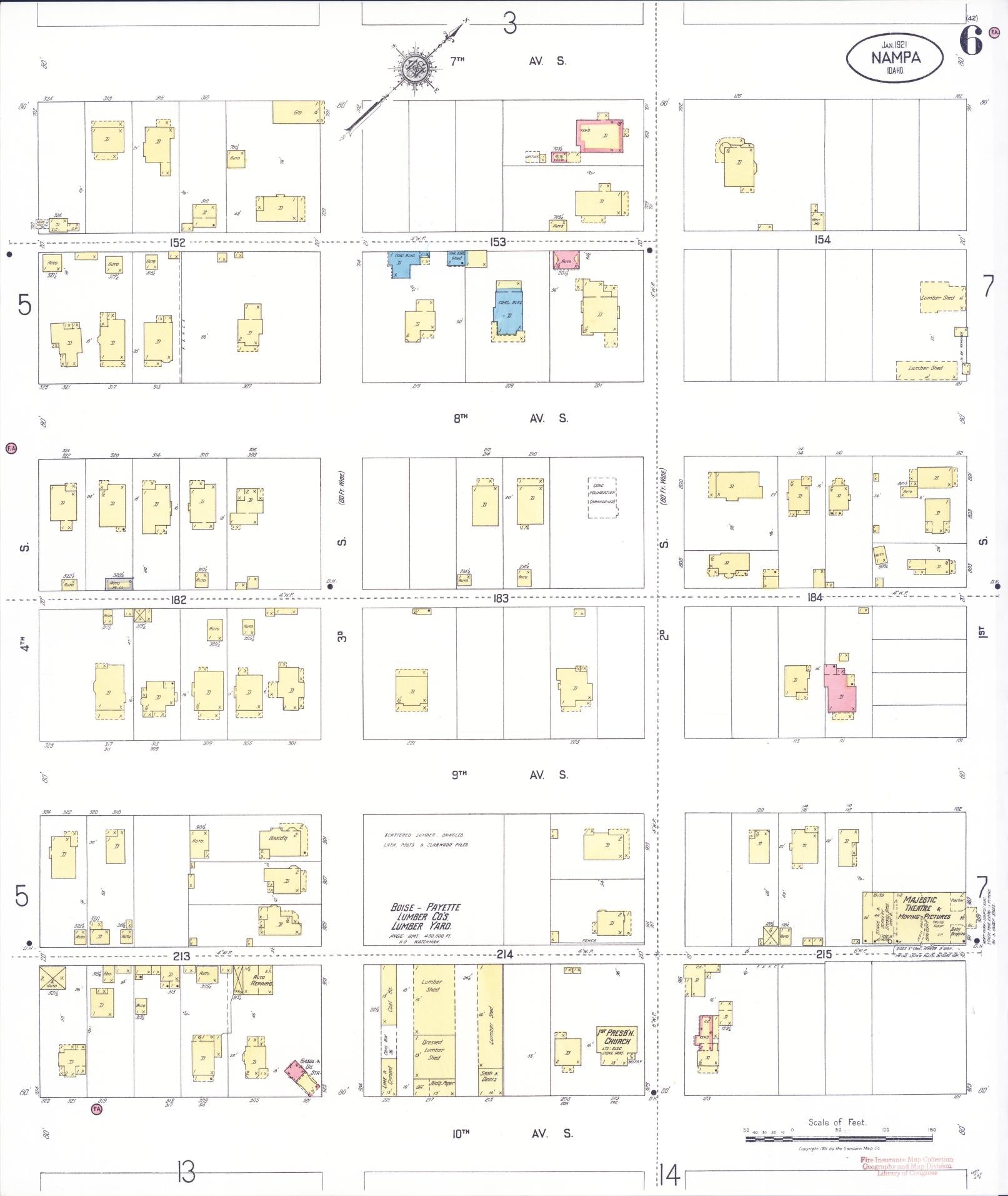 Sanborn Fire Insurance Map from Nampa, Canyon County, Idaho (1921), Sheet #0006 - Complete Map Set gallery image, historic Sanborn map, vintage wall art, Idaho Idaho