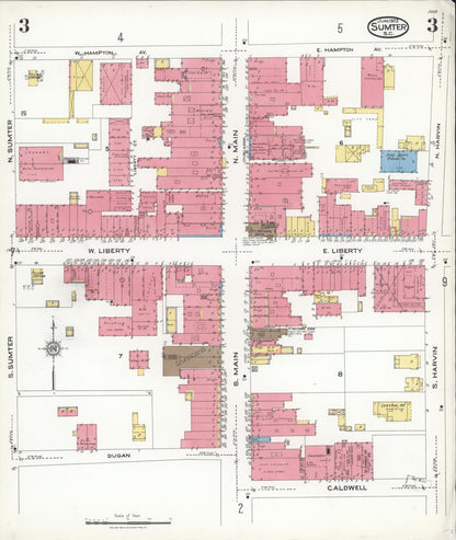 Sanborn Fire Insurance Map from Sumter, Sumter County, South Carolina (1923), Sheet #0003 - Complete Map Set gallery image, historic Sanborn map, vintage wall art, South Carolina South Carolina