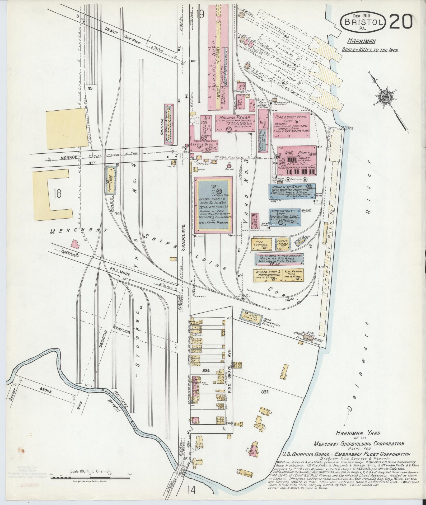 Sanborn Fire Insurance Map from Bristol, Bucks County, Pennsylvania (1927), Sheet #0020 - Historic Sanborn Fire Insurance Map Print, vintage old map wall art, antique decor, genealogy gift, Pennsylvania Pennsylvania map