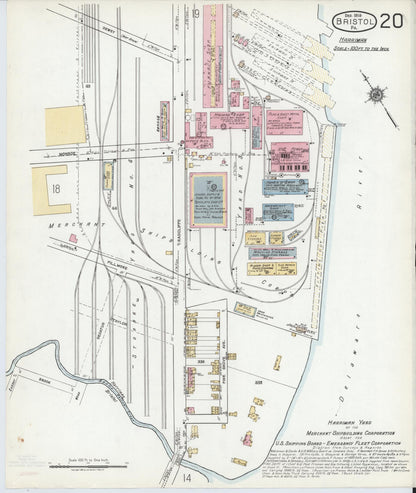 Sanborn Fire Insurance Map from Bristol, Bucks County, Pennsylvania (1927), Sheet #0020 - Historic Sanborn Fire Insurance Map Print, vintage old map wall art, antique decor, genealogy gift, Pennsylvania Pennsylvania map