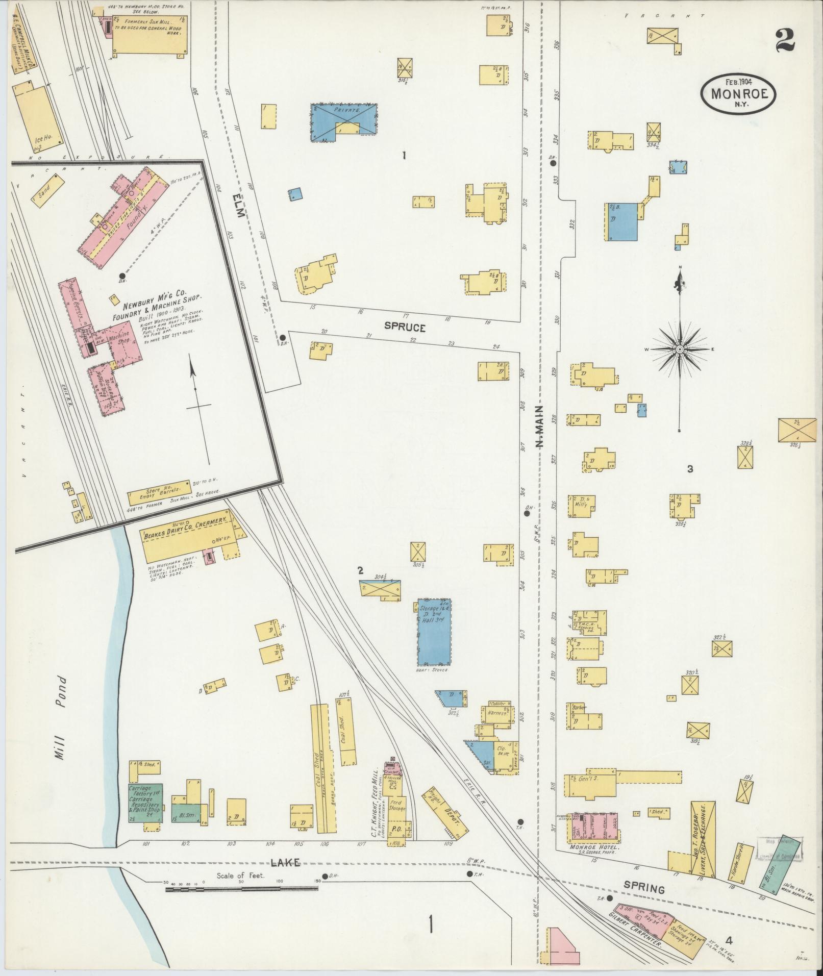 Sanborn Fire Insurance Map from Monroe, Orange County, New York (1904), Sheet #0002 - Complete Map Set gallery image, historic Sanborn map, vintage wall art, New York New York