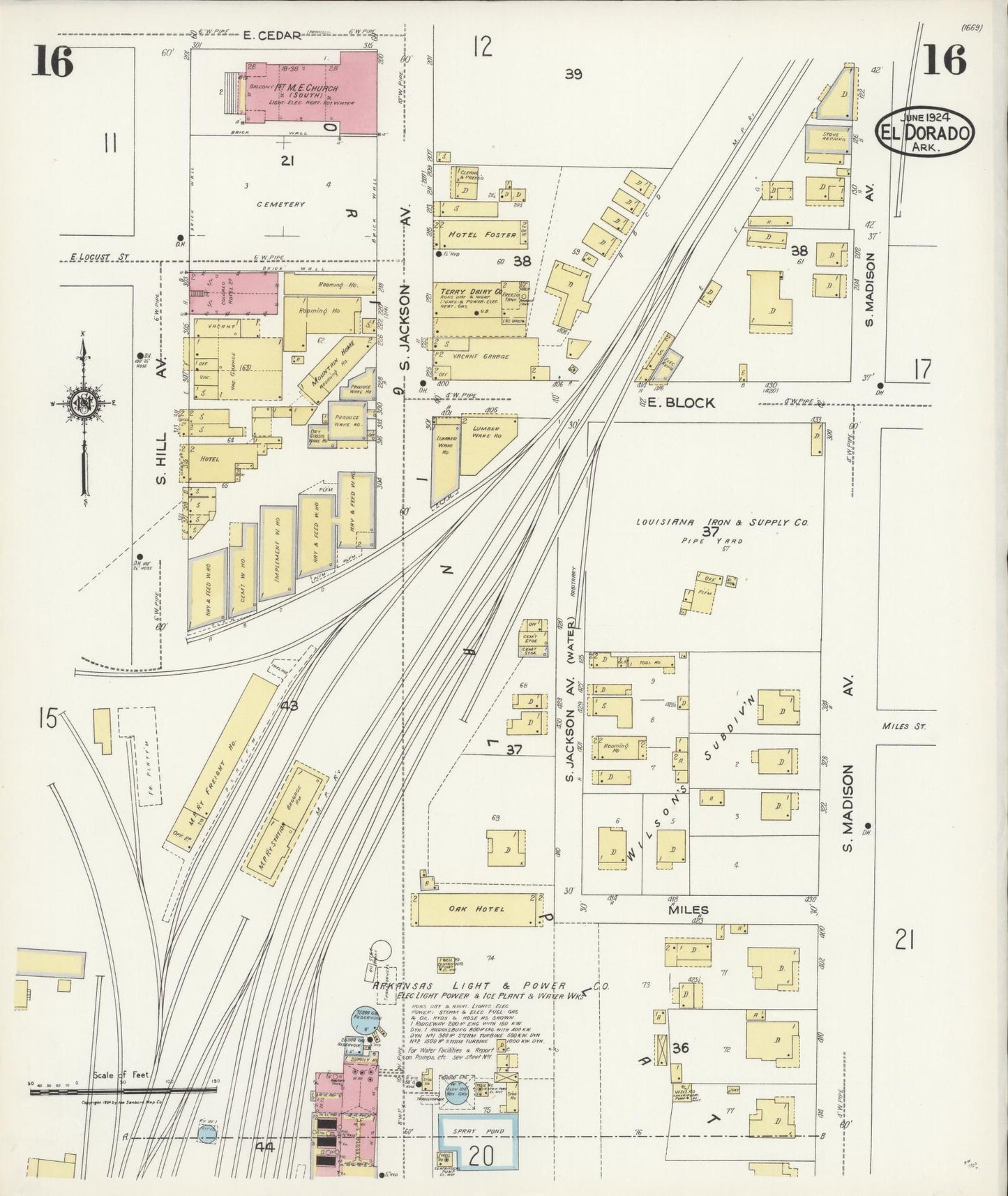 Sanborn Fire Insurance Map from El Dorado, Union County, Arkansas (1924), Sheet #0016 - Complete Map Set gallery image, historic Sanborn map, vintage wall art, Arkansas Arkansas
