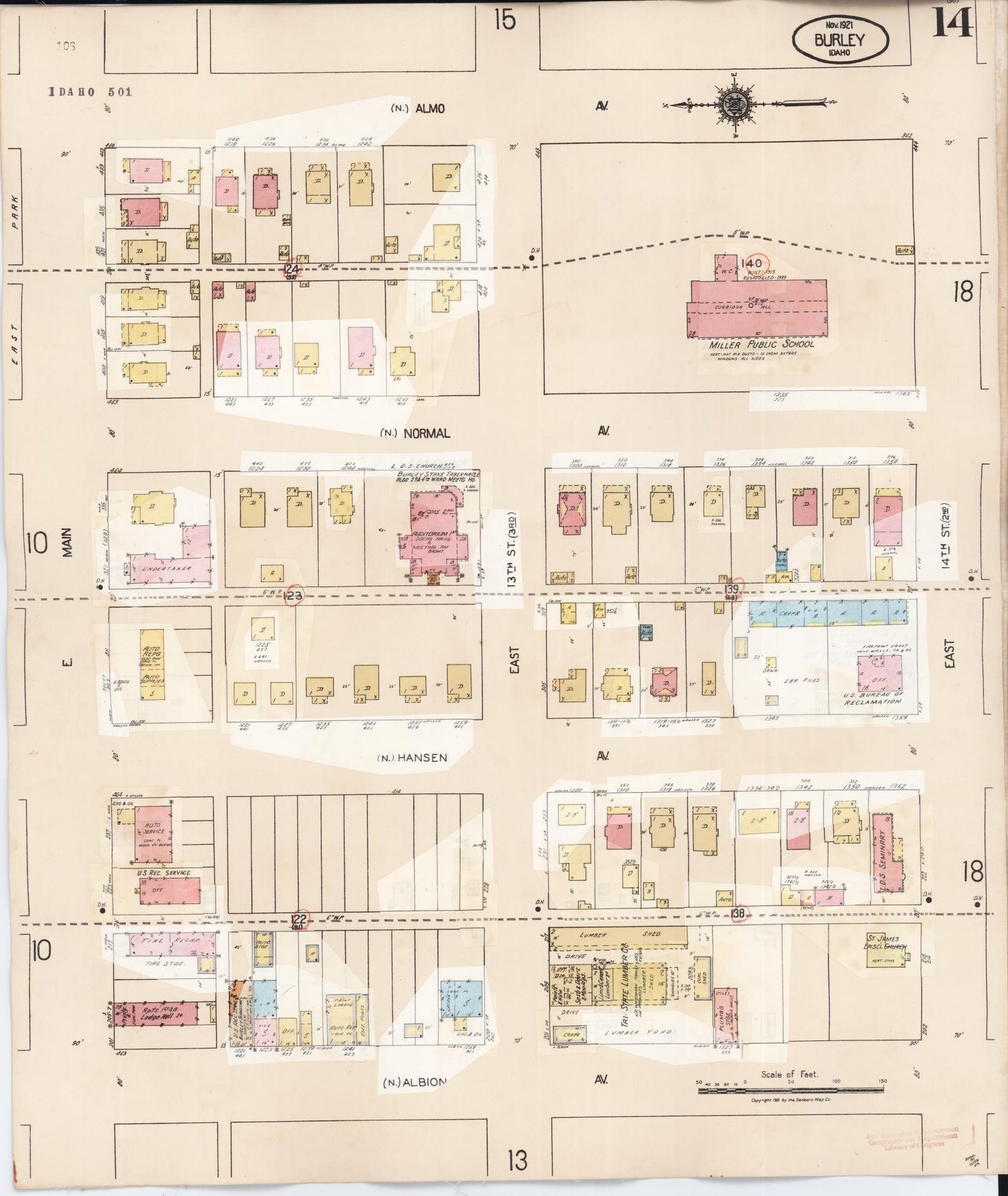 Sanborn Fire Insurance Map from Burley, Cassia County, Idaho (1949), Sheet #0014 - Historic Sanborn Fire Insurance Map Print, vintage old map wall art, antique decor, genealogy gift, Idaho Idaho map