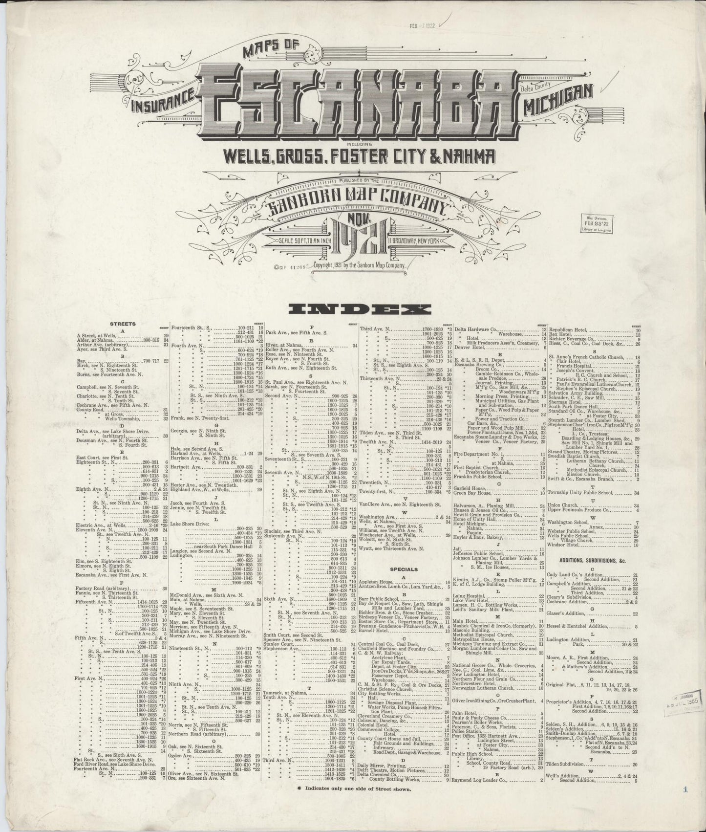 Sanborn Fire Insurance Map from Escanaba, Delta County, Michigan. (1921) – Historic Sanborn Fire Insurance Map Print