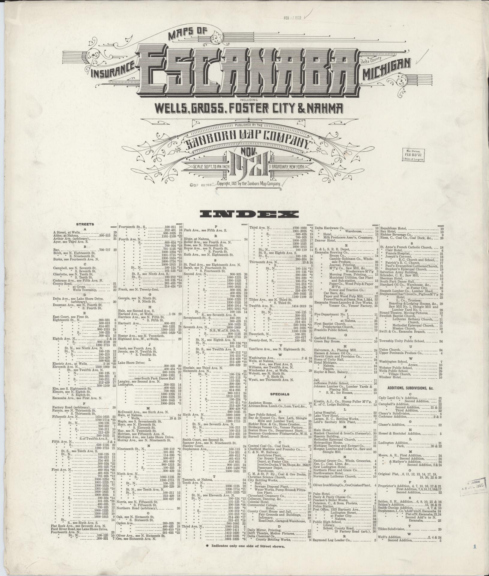 Sanborn Fire Insurance Map from Escanaba, Delta County, Michigan. (1921) – Historic Sanborn Fire Insurance Map Print