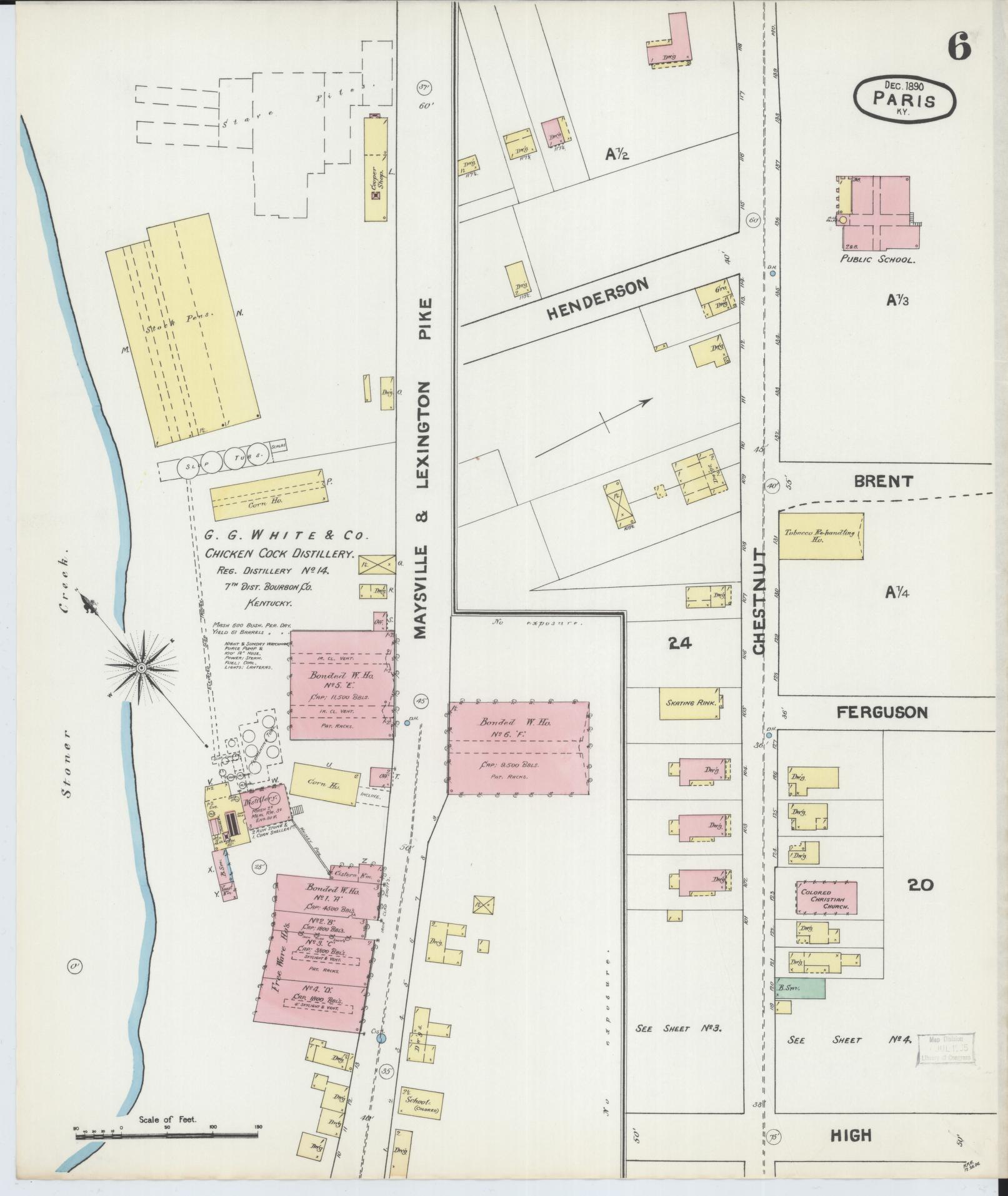 Sanborn Fire Insurance Map from Paris, Bourbon County, Kentucky (1890), Sheet #0006 - Complete Map Set gallery image, historic Sanborn map, vintage wall art, Kentucky Kentucky