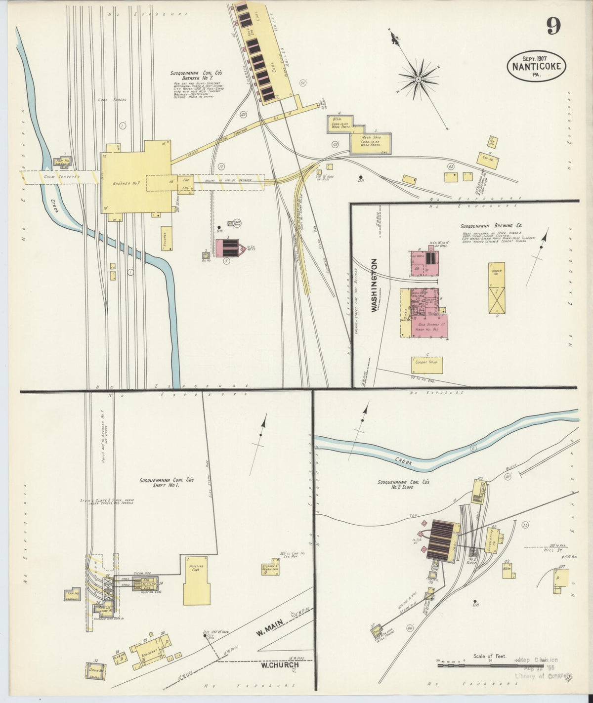 Sanborn Fire Insurance Map from Nanticoke, Luzerne County, Pennsylvania (1907), Sheet #0009 - Historic Sanborn Fire Insurance Map Print, vintage old map wall art, antique decor, genealogy gift, Pennsylvania Pennsylvania map