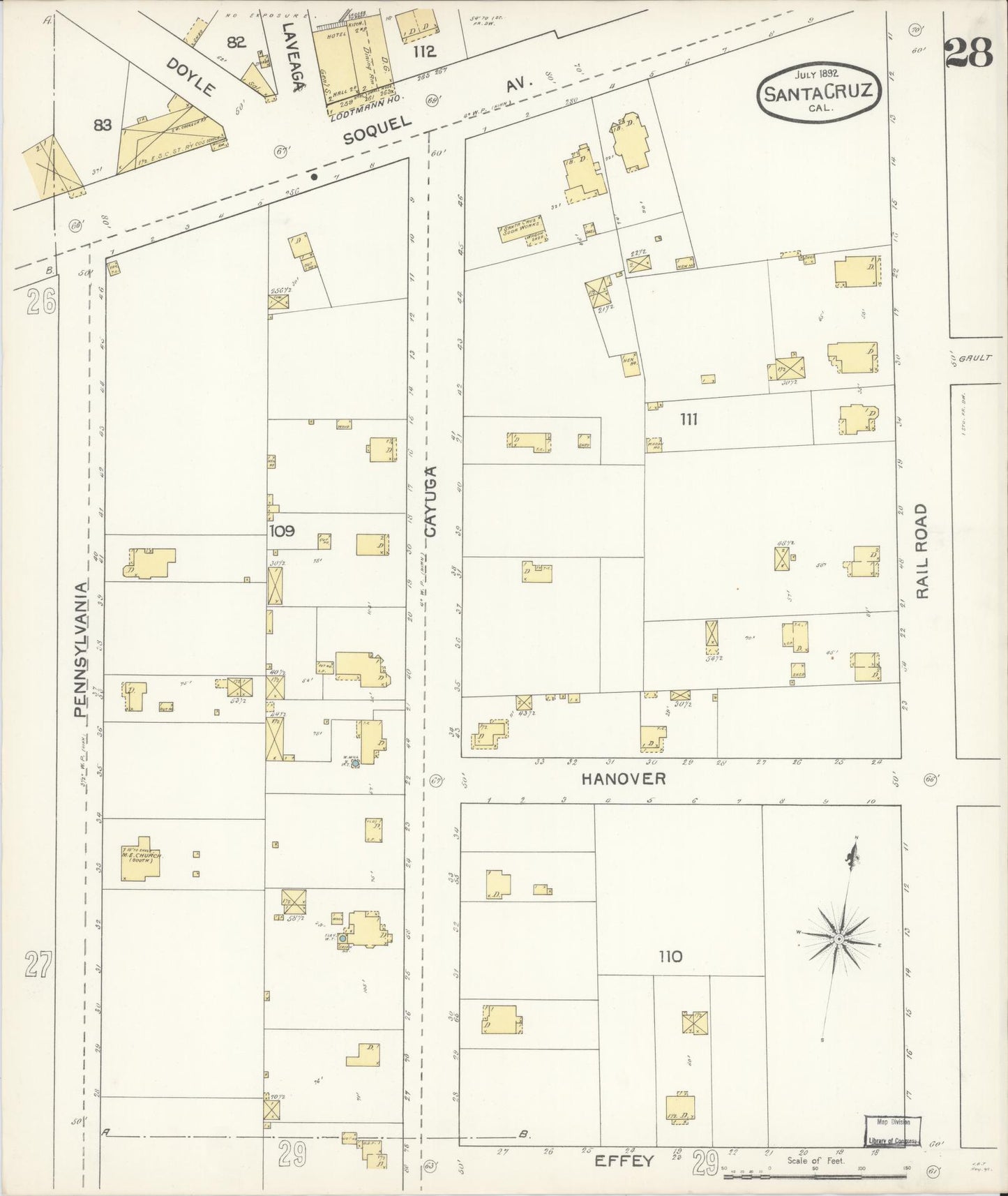 Sanborn Fire Insurance Map from Santa Cruz, Santa Cruz County, California (1892), Sheet #0028 - Complete Map Set gallery image, historic Sanborn map, vintage wall art, California California