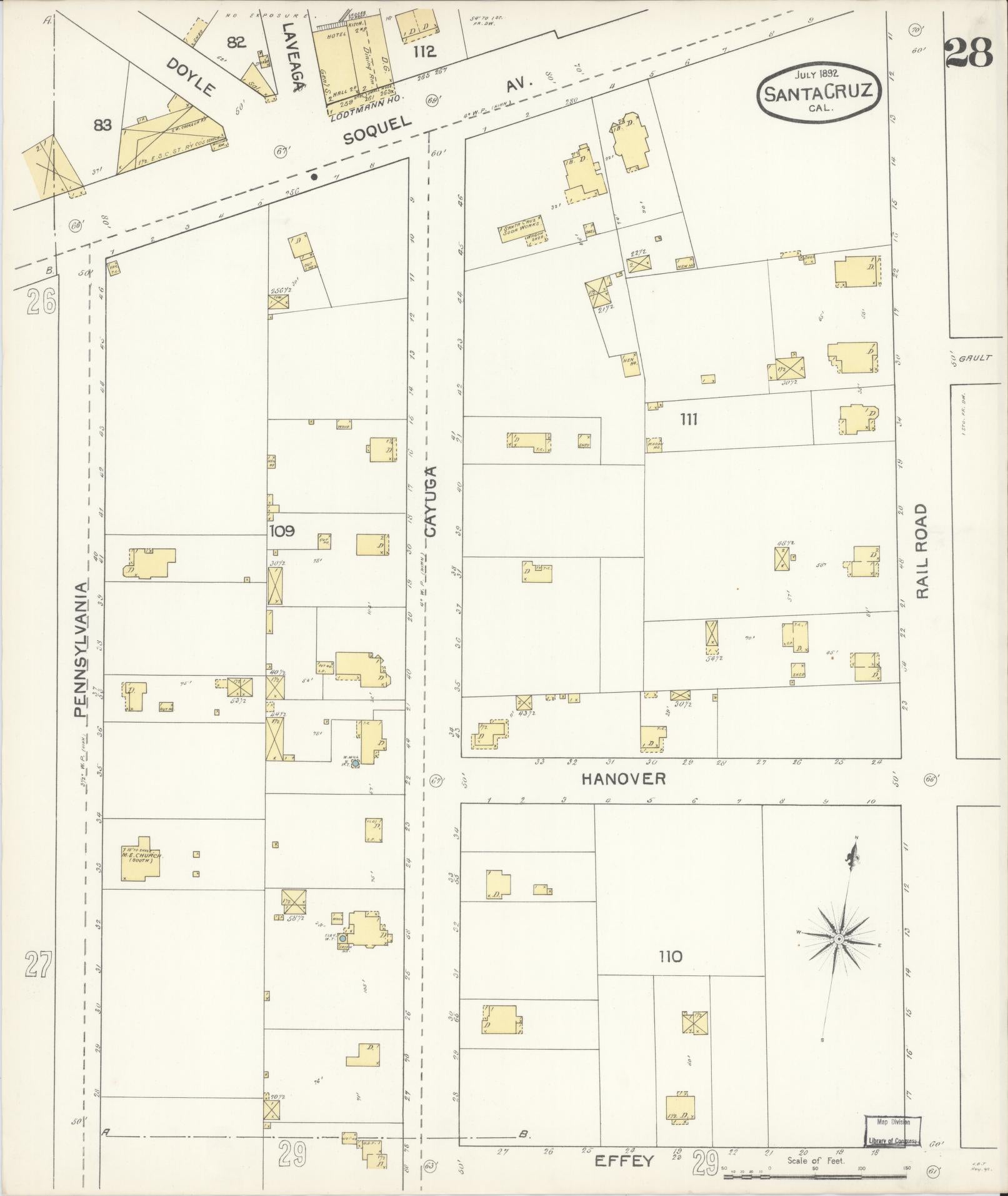 Sanborn Fire Insurance Map from Santa Cruz, Santa Cruz County, California (1892), Sheet #0028 - Complete Map Set gallery image, historic Sanborn map, vintage wall art, California California