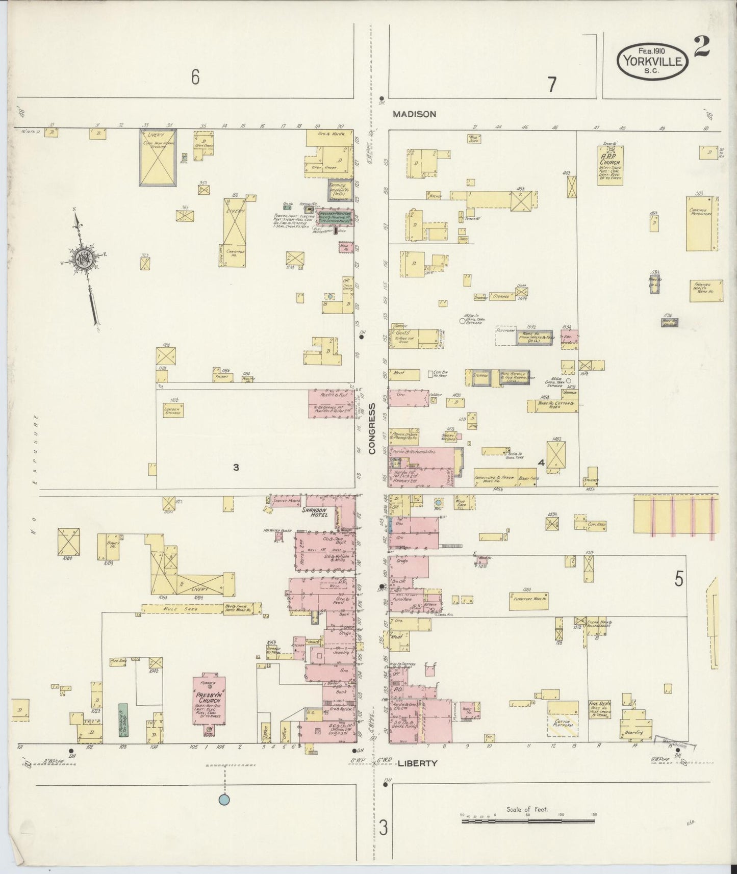 Sanborn Fire Insurance Map from York[ville], York County, South Carolina (1910), Sheet #0002 - Historic Sanborn Fire Insurance Map Print, vintage old map wall art, antique decor, genealogy gift, South Carolina South Carolina map