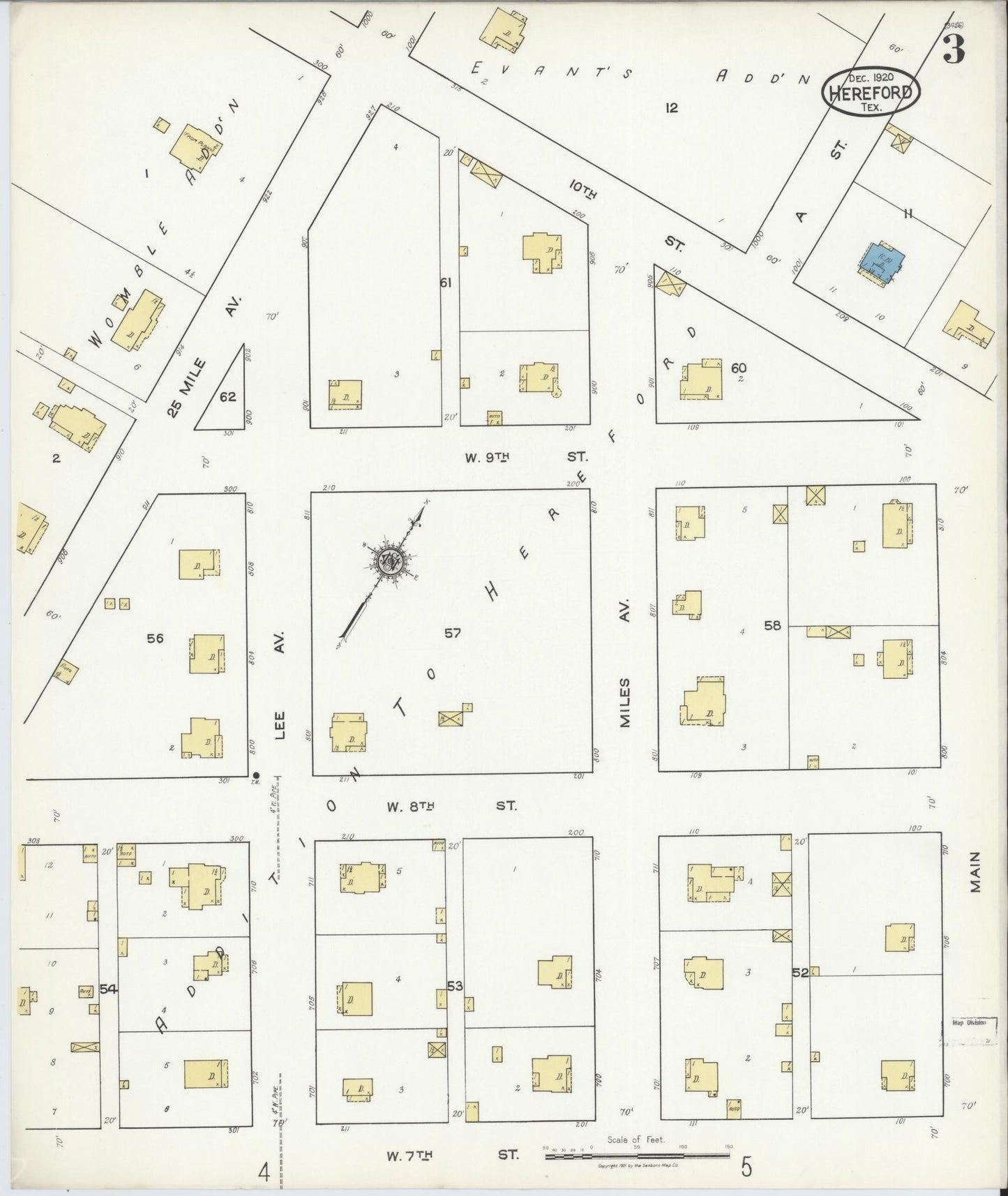 Sanborn Fire Insurance Map from Hereford, Deaf Smith County, Texas (1920), Sheet #0003 - Complete Map Set gallery image, historic Sanborn map, vintage wall art, Texas Texas