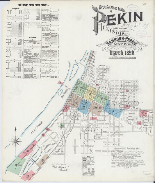 Sanborn Fire Insurance Map from Pekin, Tazewell County, Illinois (1898), Sheet #0001 - Complete Map Set gallery image, historic Sanborn map, vintage wall art, Illinois Illinois