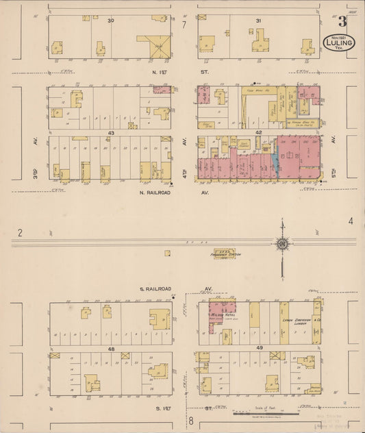 Sanborn Fire Insurance Map from Luling, Caldwell County, Texas (1921), Sheet #0003 - Historic Sanborn Fire Insurance Map Print, vintage old map wall art, antique decor, genealogy gift, Texas Texas map