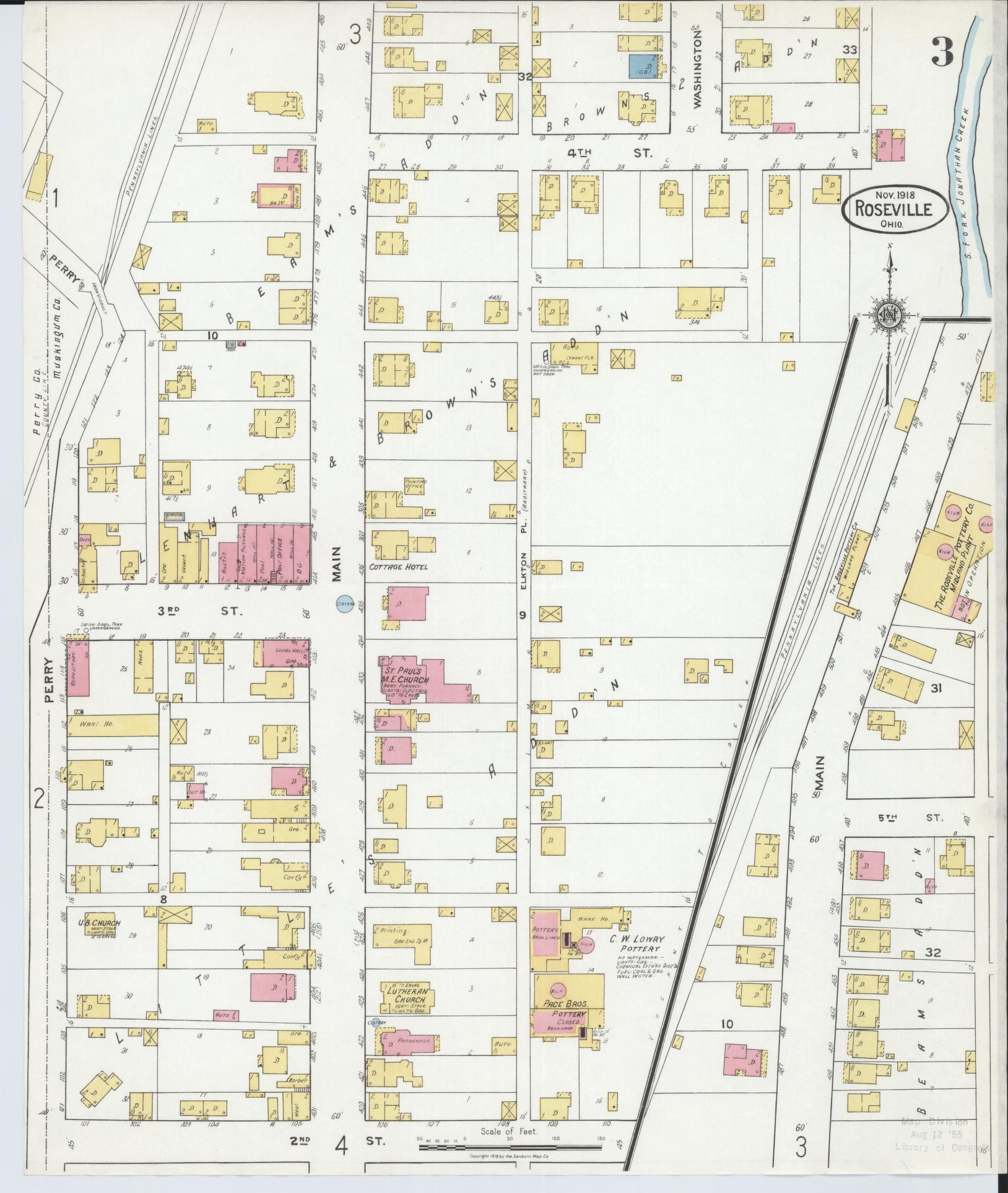 Sanborn Fire Insurance Map from Roseville, Perry And Muskingum Counties, Ohio (1918), Sheet #0003 - Complete Map Set gallery image, historic Sanborn map, vintage wall art, Ohio Ohio