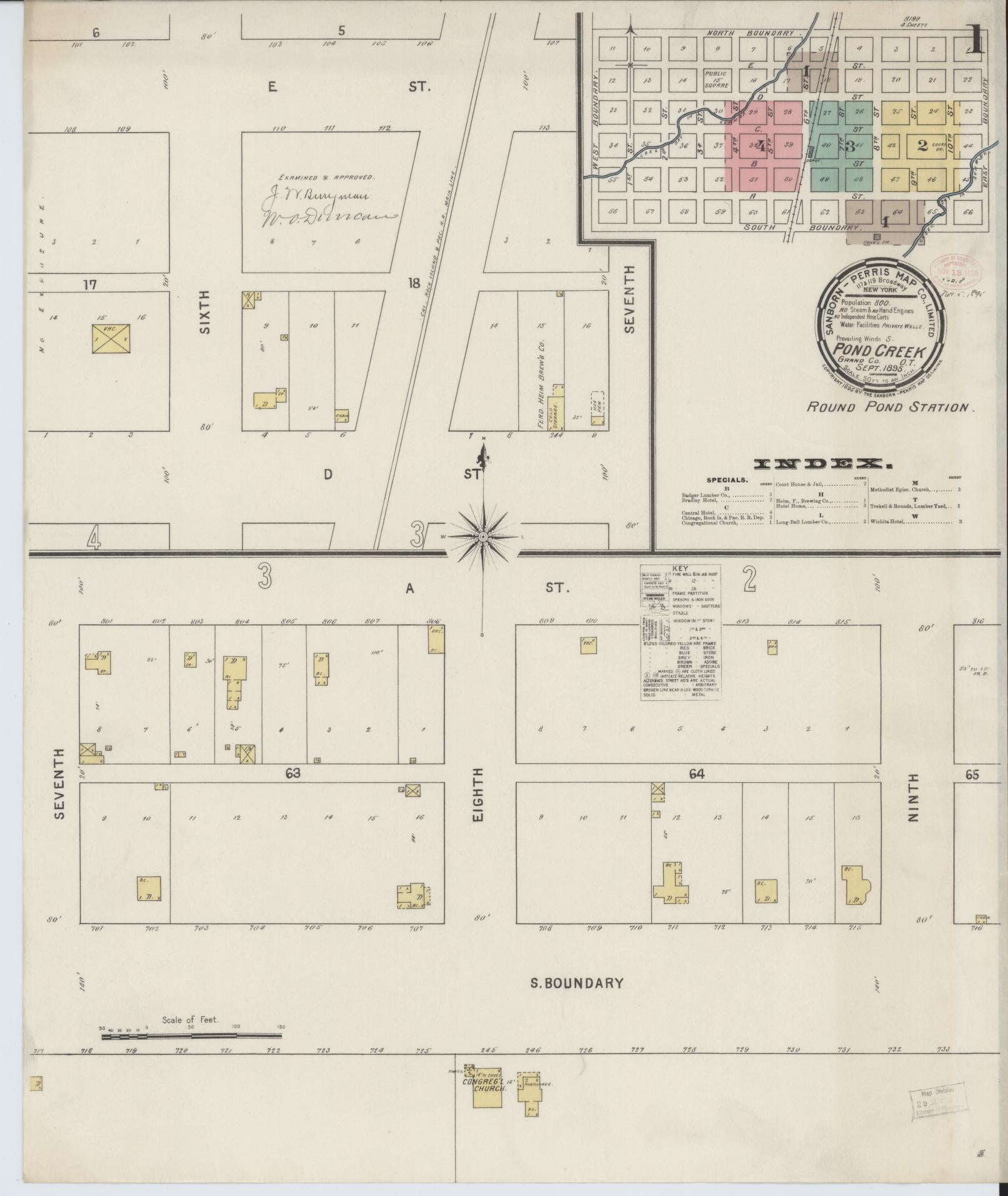 Sanborn Fire Insurance Map from Pond Creek, Grant County, Oklahoma (1895), Sheet #0001 - Complete Map Set gallery image, historic Sanborn map, vintage wall art, Oklahoma Oklahoma