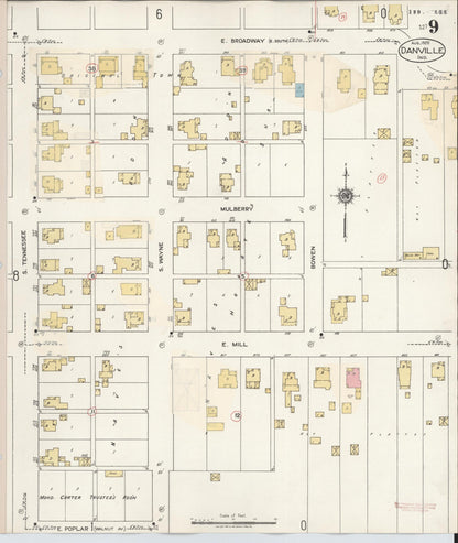 Sanborn Fire Insurance Map from Danville, Hendricks County, Indiana (1932), Sheet #0009 - Historic Sanborn Fire Insurance Map Print, vintage old map wall art, antique decor, genealogy gift, Indiana Indiana map