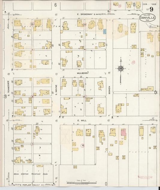 Sanborn Fire Insurance Map from Danville, Hendricks County, Indiana (1932), Sheet #0009 - Historic Sanborn Fire Insurance Map Print, vintage old map wall art, antique decor, genealogy gift, Indiana Indiana map